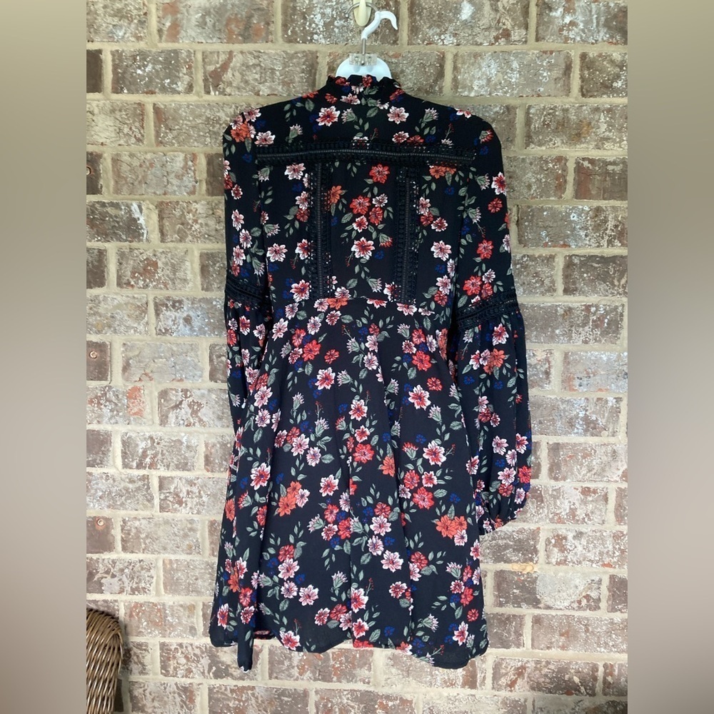 Free Generation Black Floral Mock Neck Dress S - Picture 4 of 11